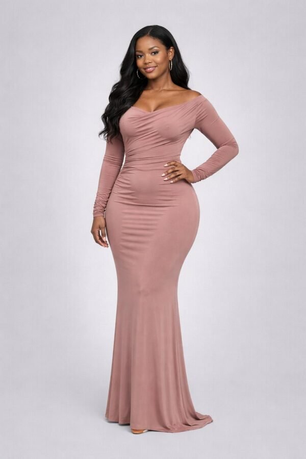 Shirring Detailed Long Sleeve Top & Long Skirt Set