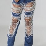 Distressed Beaded Denim Pants