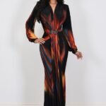 Abstract Print Long Sleeve Maxi Dress