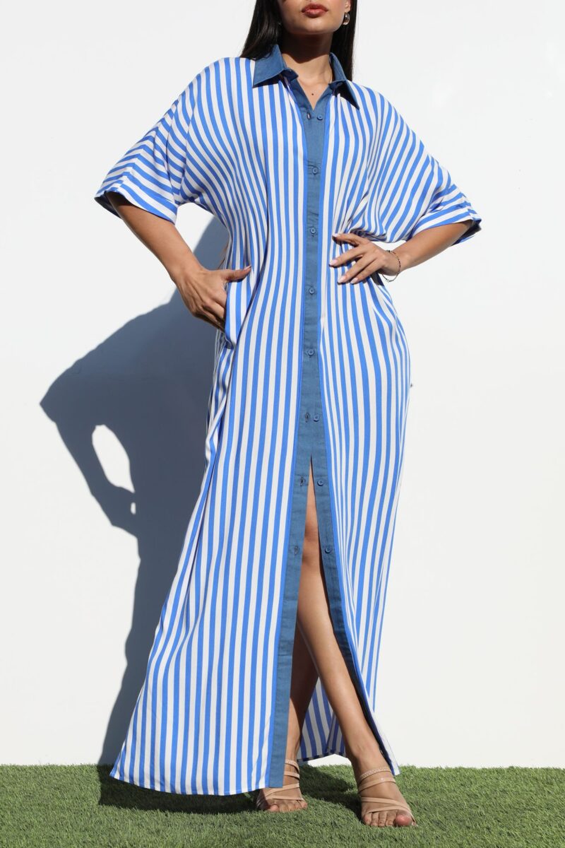 Striped Button Down Shirt Dress