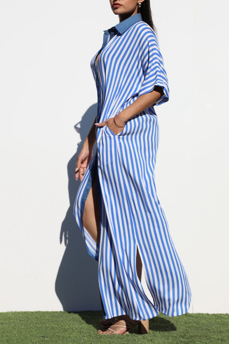 Striped Button Down Shirt Dress