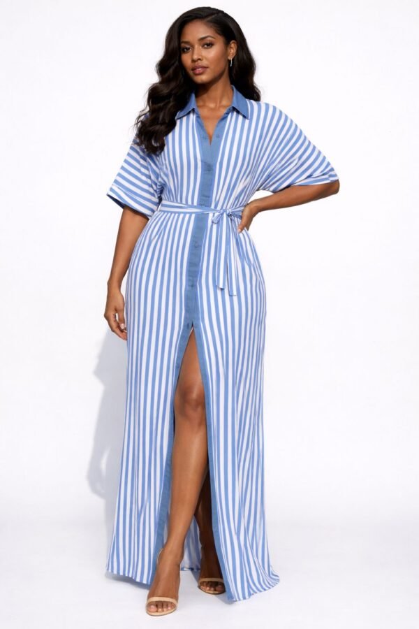 Striped Button Down Shirt Dress