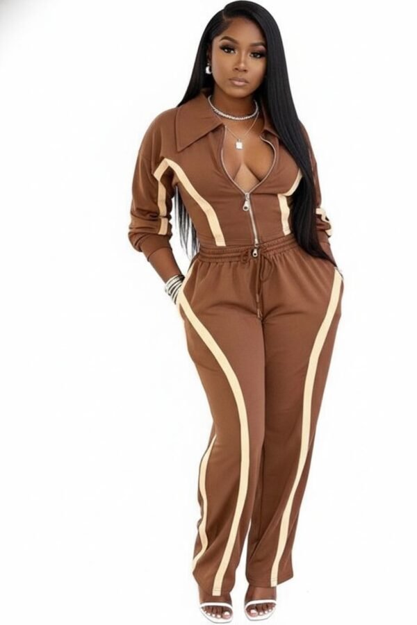 Zip Front Striped Jogger Set