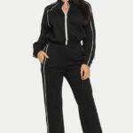 Piping Stripes Front Zip Up Jacket and Pants Set