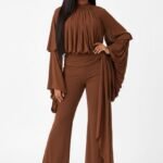 Bell Sleeve Mock Neck Jumpsuit With Drape