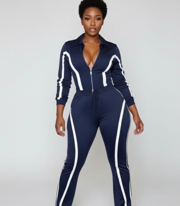 Zip Front Striped Jogger Set