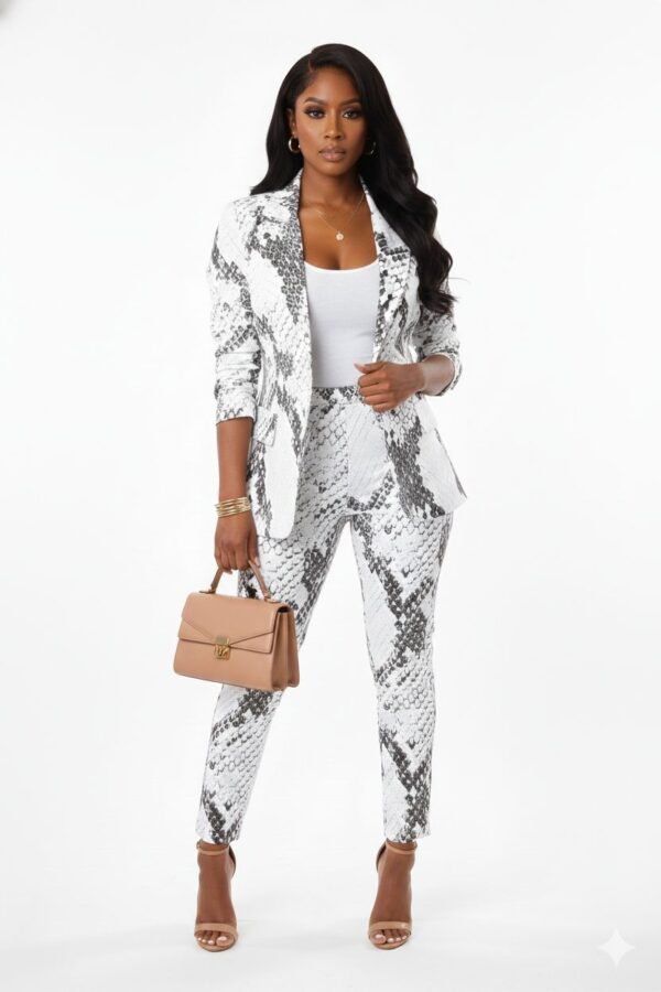 Snake Print Double Breasted Blazer Pants Suits