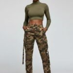 Camo Print Distressed Double Layer Pants