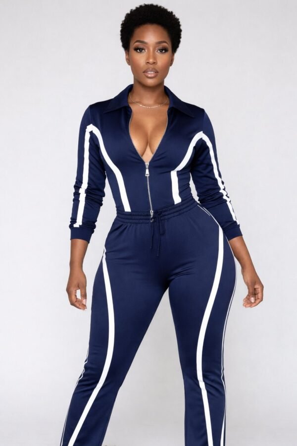 Zip Front Striped Jogger Set