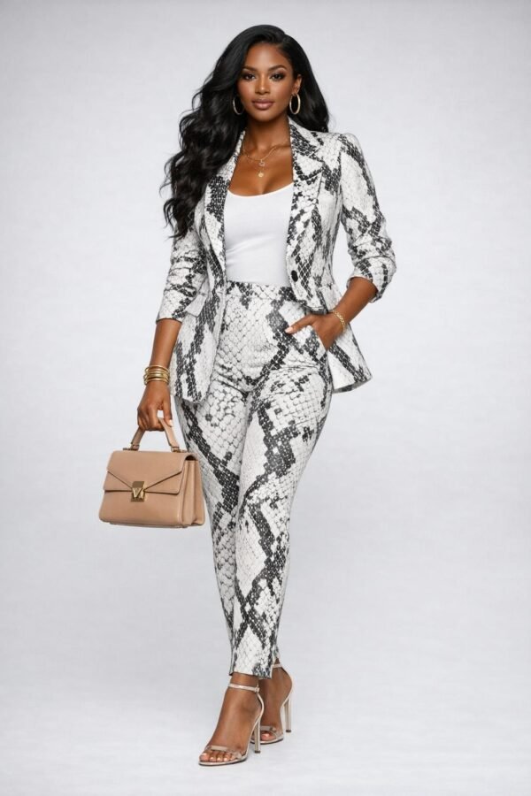 Snake Print Double Breasted Blazer Pants Suits