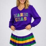 Adult Mardi Gras Sequin V Neck Sweater
