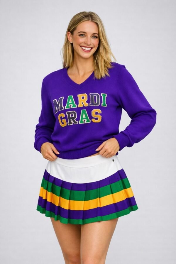 Adult Mardi Gras Sequin V Neck Sweater