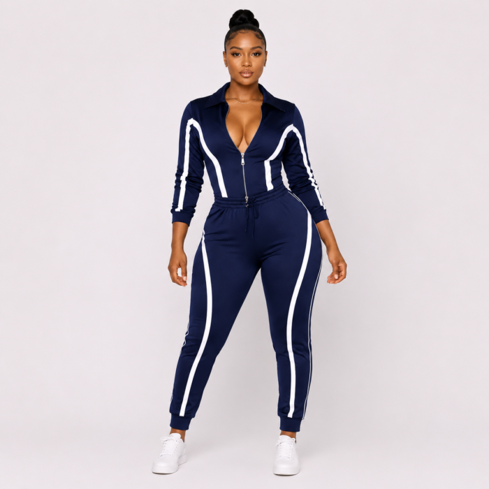 Zip Front Striped Jogger Set