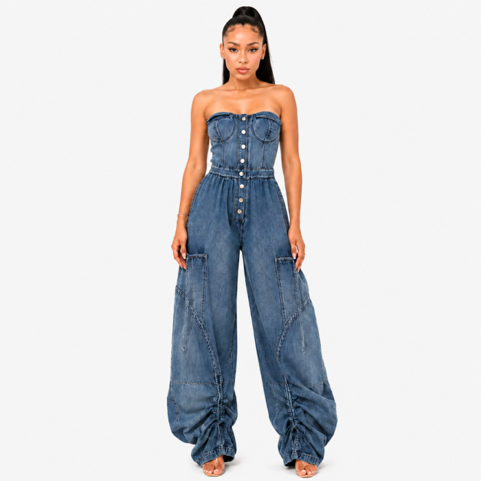 Corset Denim Drawstring Jumpsuit