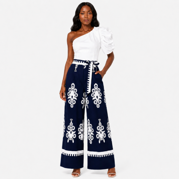 Embroidered Wide-Leg Pants