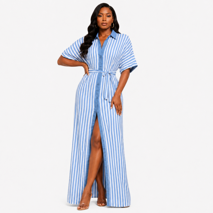 Striped Button Down Shirt Dress