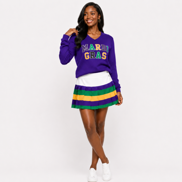 Adult Mardi Gras Sequin V Neck Sweater