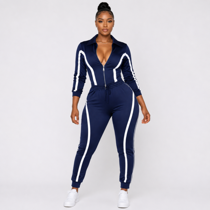 Zip Front Striped Jogger Set