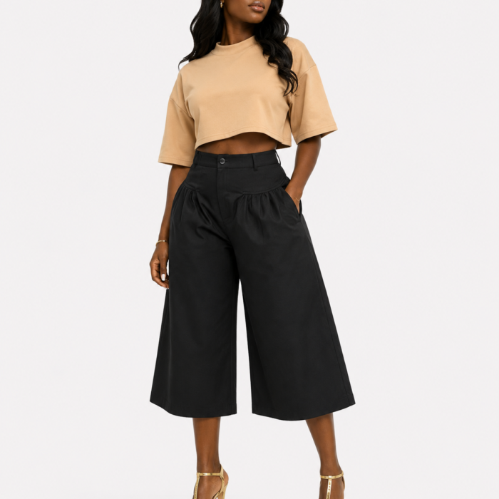 High Waisted Wide Leg Crop Culottes
