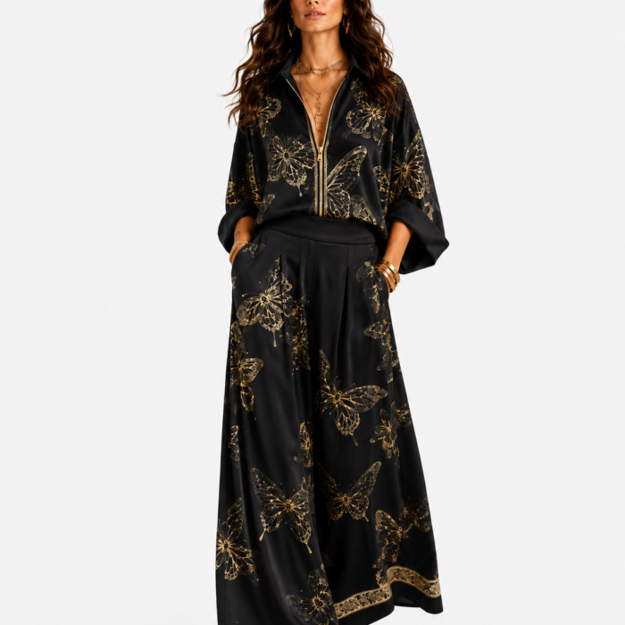 Butterfly Print Wide Leg Pant Set
