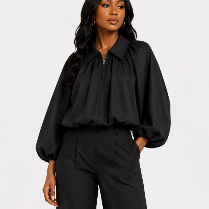 Balloon Sleeve Bubble Hem Jacket
