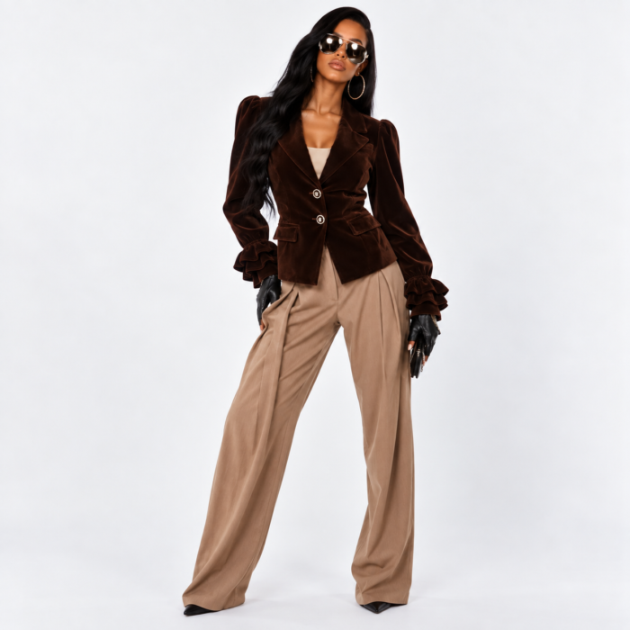 Ruffled Sleeve Velvet Jacket