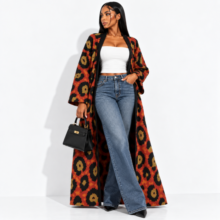 Leopard Print Long Kimono Cardigan
