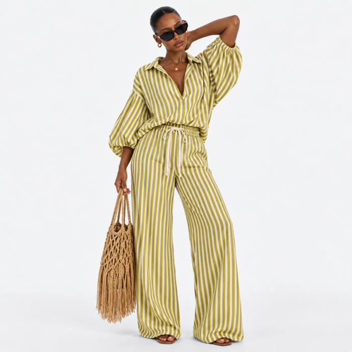 Striped Wide Leg Pant Set